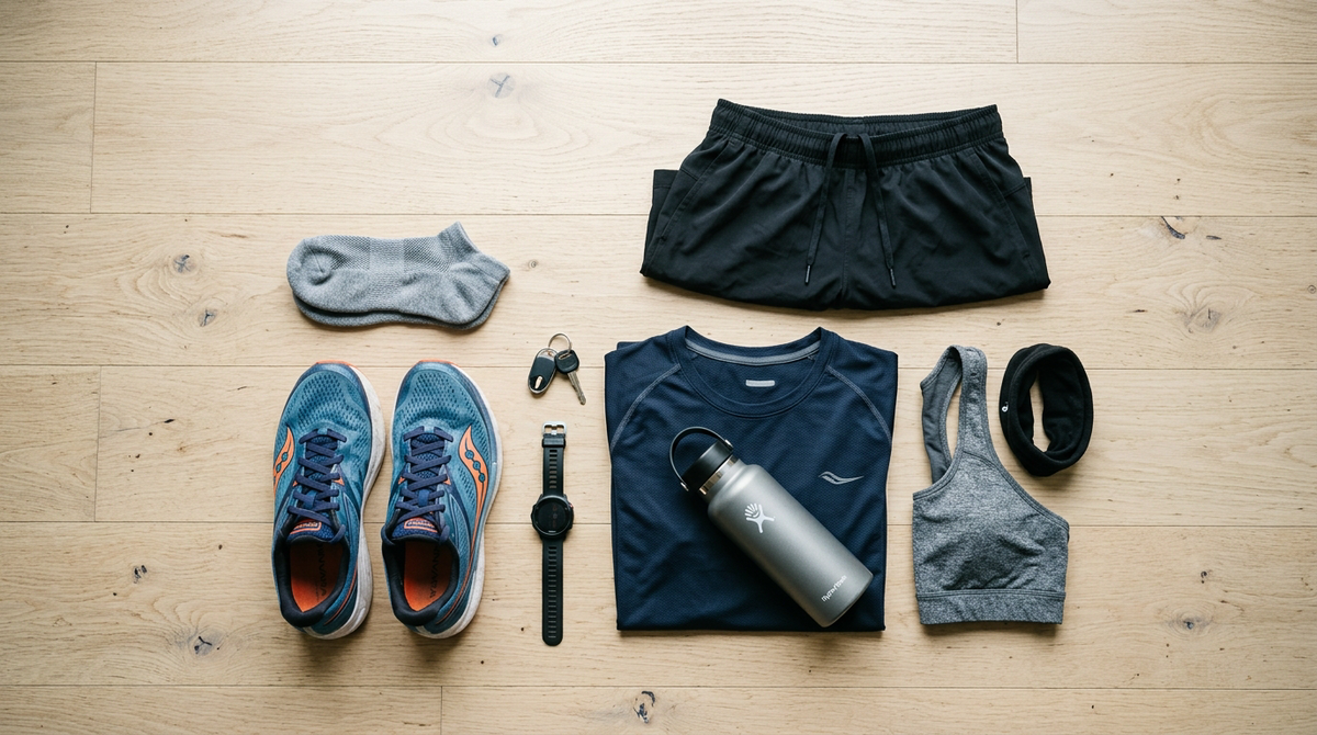Running shoes and athletic workout clothing
