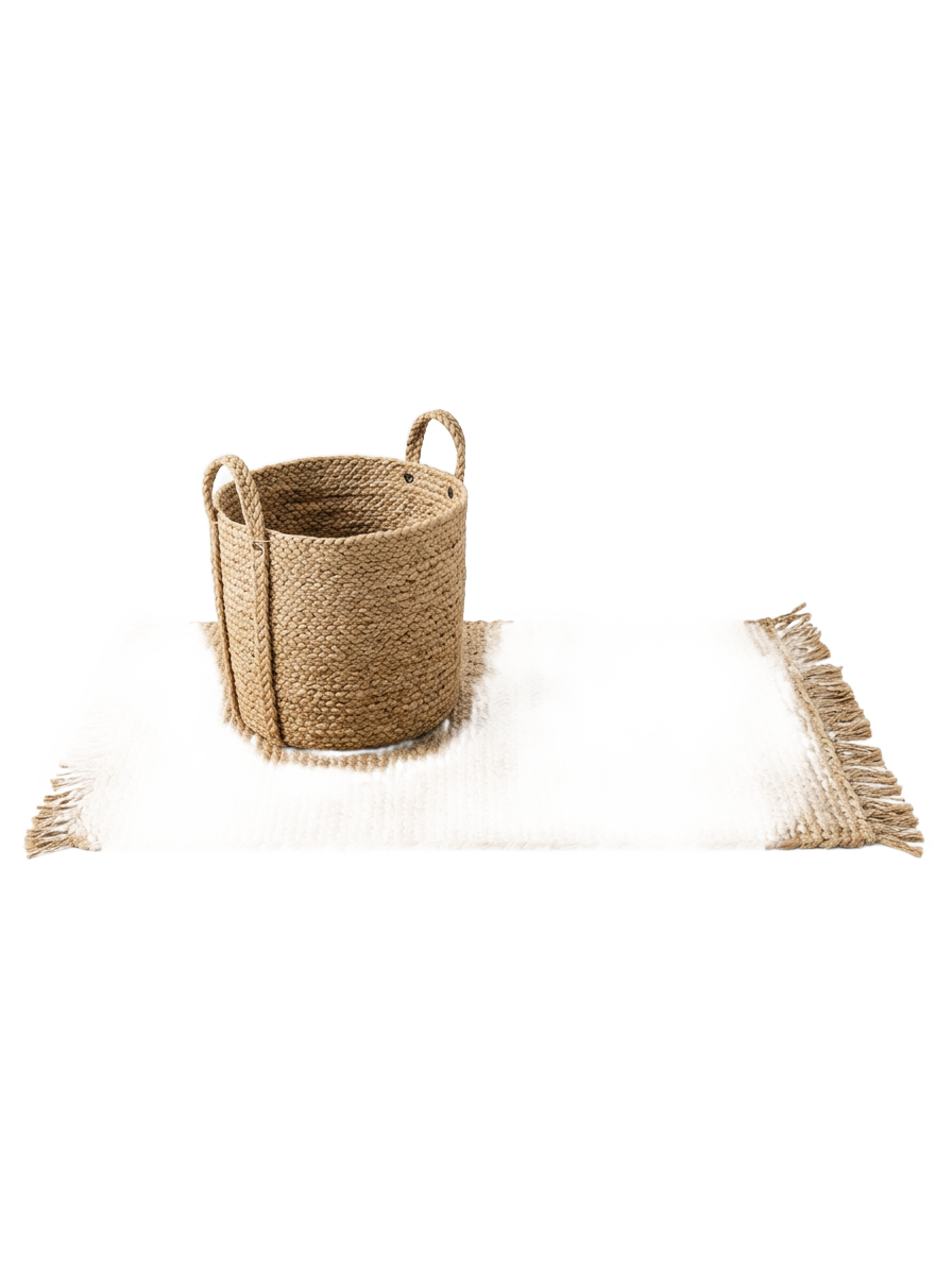 Cesta de palma tejida a mano