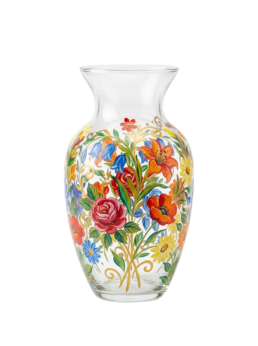 Vaso de cristal pintado a mano